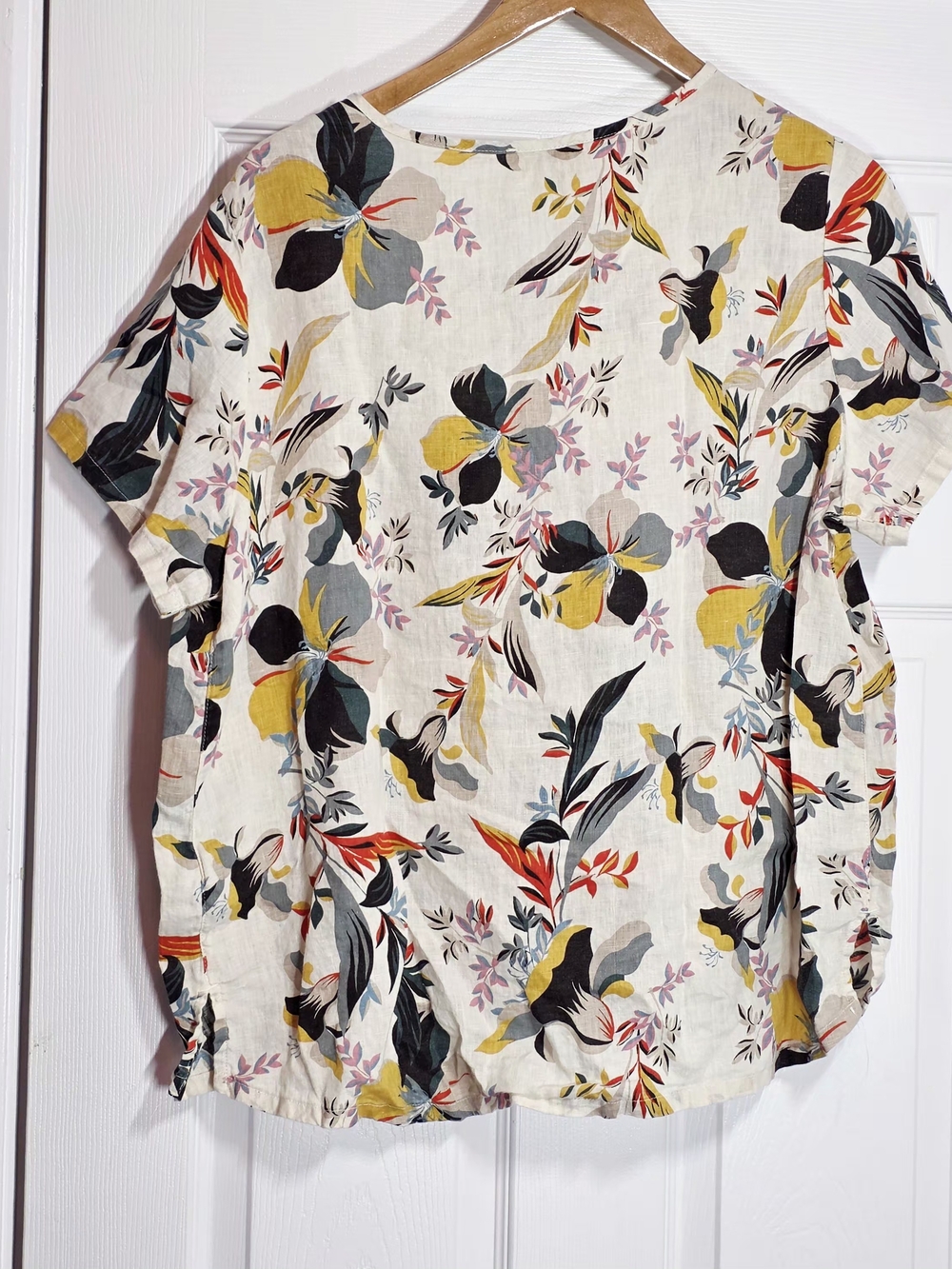 100% Linen Cynthia Rowley Floral Top Womens 1X High Low Tunic Summer Resort Vaca - Picture 2 of 3